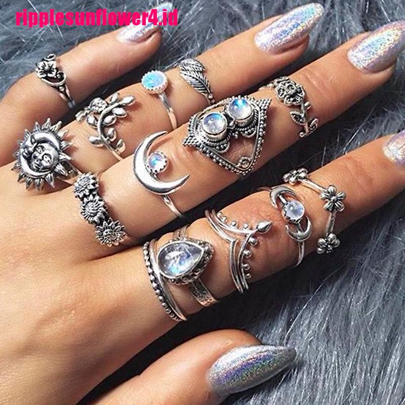 14pcs / set Cincin Buku Jari Aneka Bentuk Gaya Boho Untuk Wanita