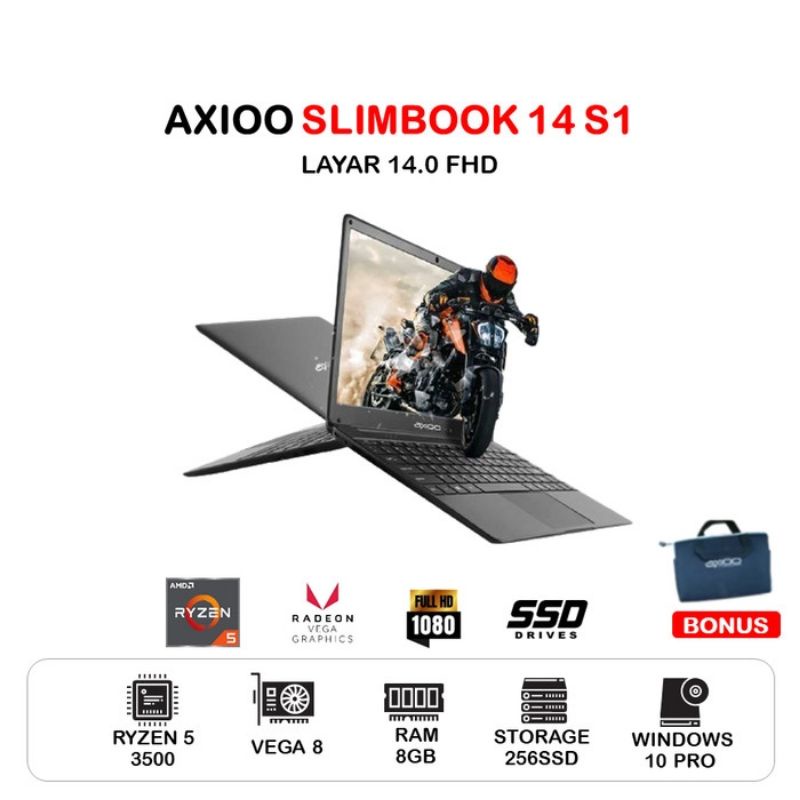LAPTOP AXIOO SLIMBOOK 14 S1 RYZEN 5 3500 8GB 256SSD VEGA8 W10PRO 14.0FHD