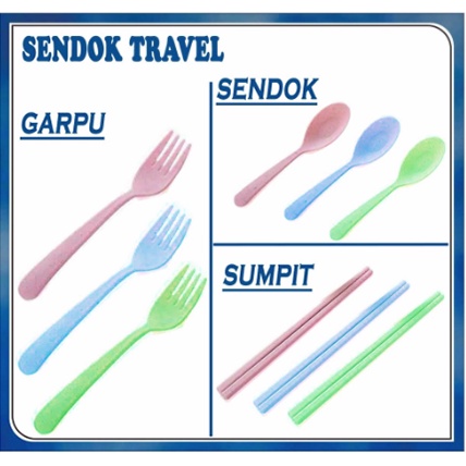 Sendok Garpu Sumpit Makan Bahan Plastik / Cutlery Dinnerware Wheat Straw Travel Non Pack Souvenir