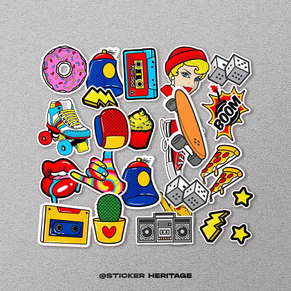 stiker sticker pop art aesthetic tumbler, laptop, helm,kulkas