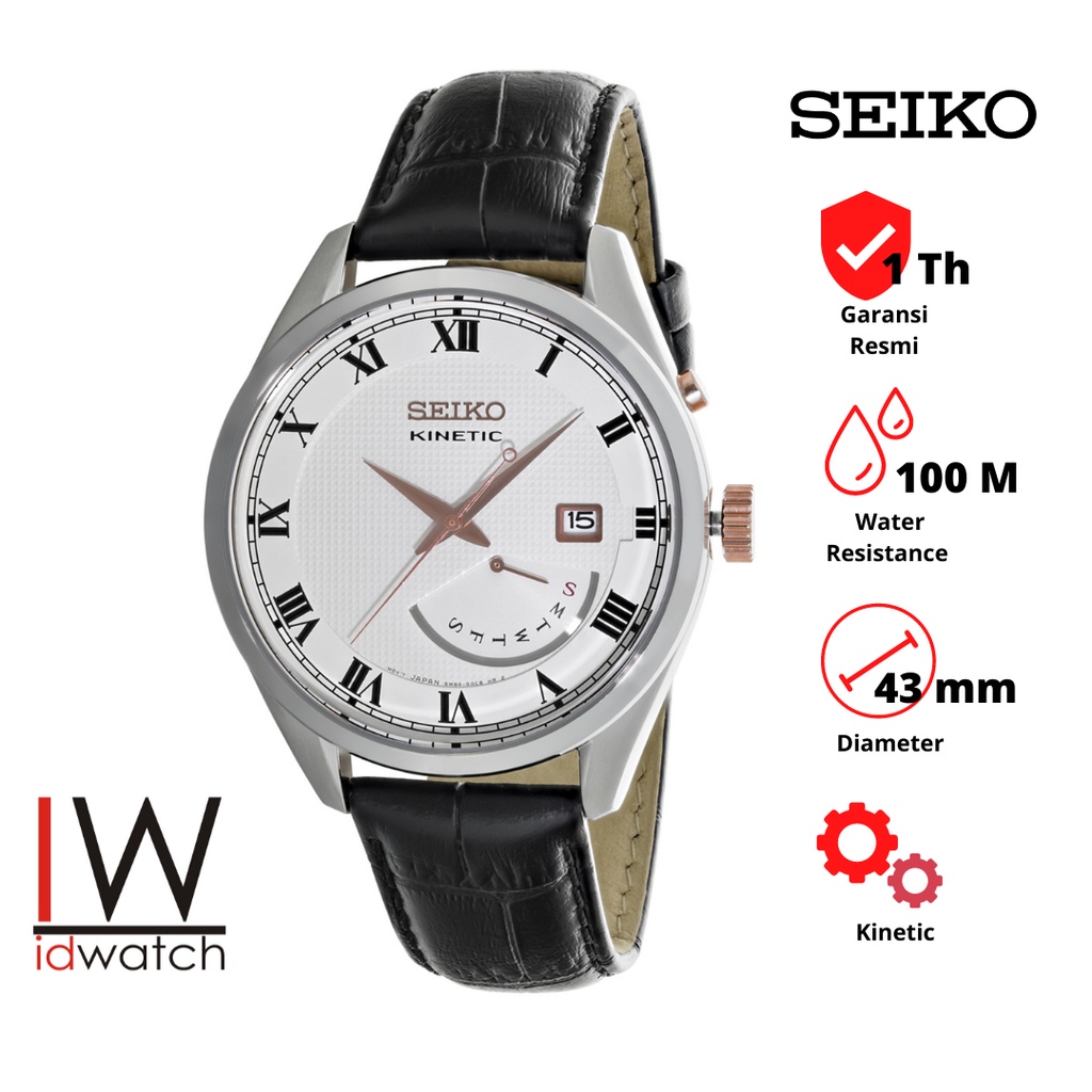 Seiko Kinetic SRN073P1 Jam Tangan Pria Original Kinetik SRN073 Cowok Strap Kulit Leather