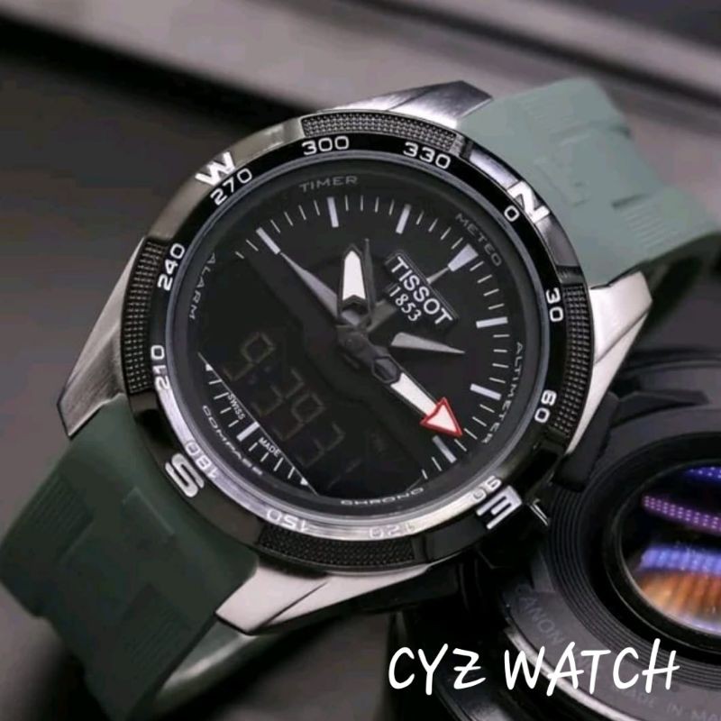 Jam Tangan Pria Elegan Exclusive TIS SOT MONSTER RUBBER Dual Time Premium Watch Green