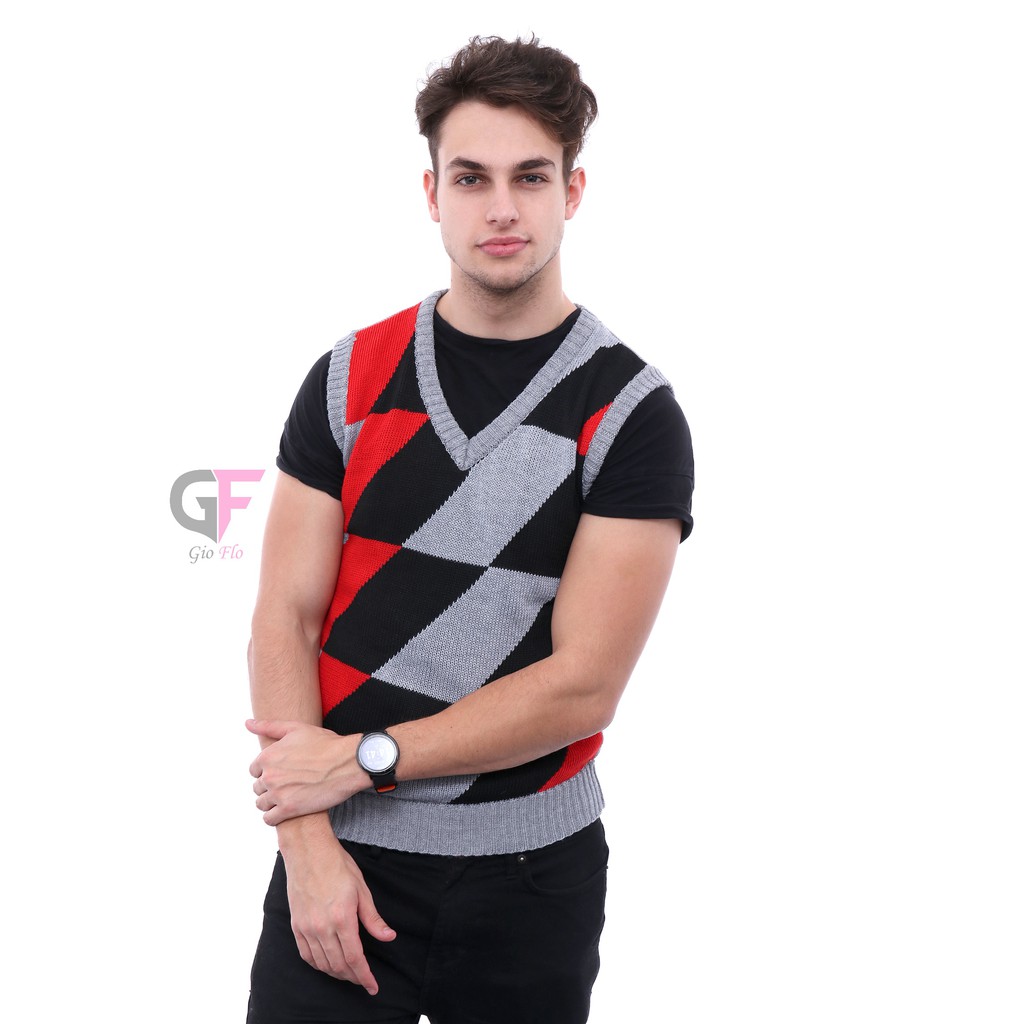 GIOFLO Outerwear Pria Sweater Rompi Rajut Pria Terbaru Abu Muda / ROM 266