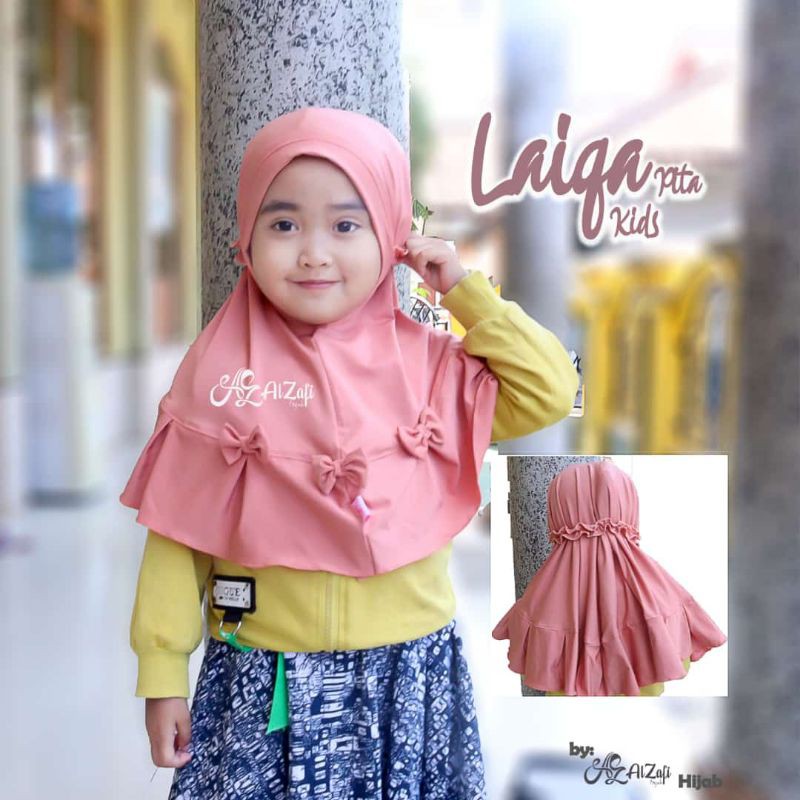 Alzafi | Jilbab Anak Laiqa Kerudung Anak Hijab Instan Jersey Adem Polos Pita Lucu Umur 1-4 Tahun