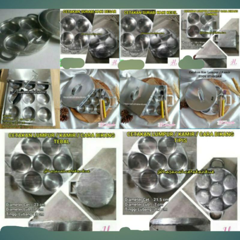 Cetakan Kue Lumpur/Martabak Mini Alumunium Cor Panda/Eddy 4/7/9/10 Lubang Kamir/Apem Selong/Carabika