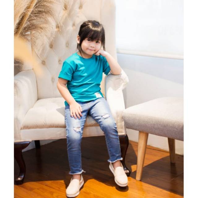 KAOS POLOS ANAK  PENDEK HIJAU TOSCA