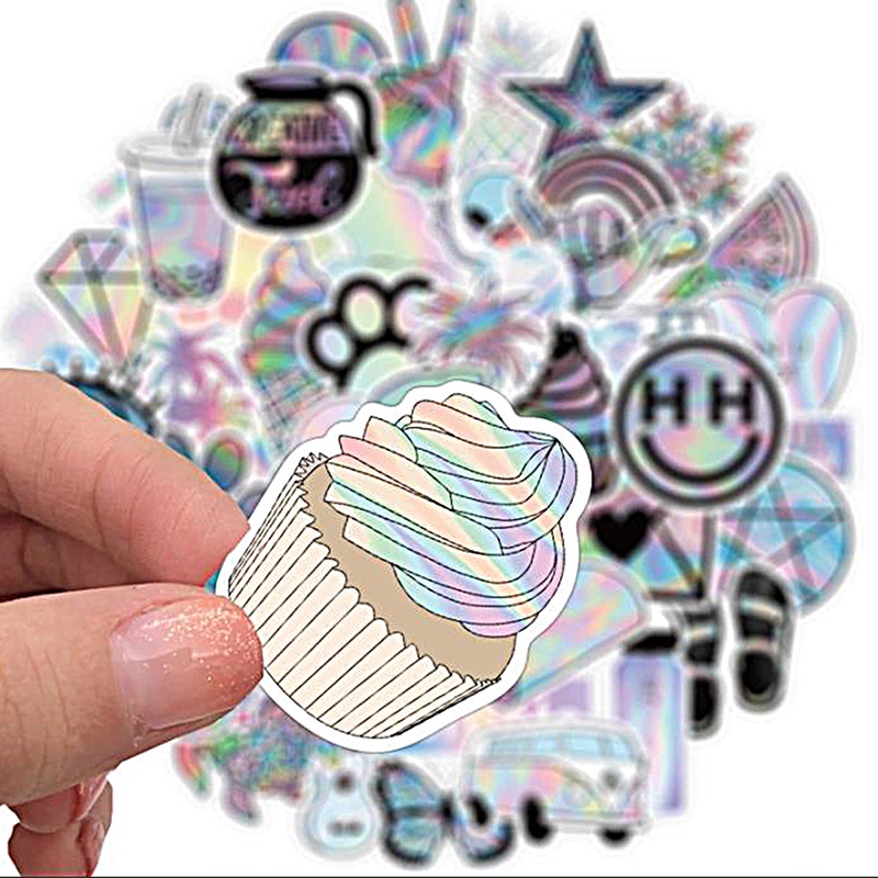 50pcs Stiker Graffiti Laser Holographic Untuk Gitar / Koper