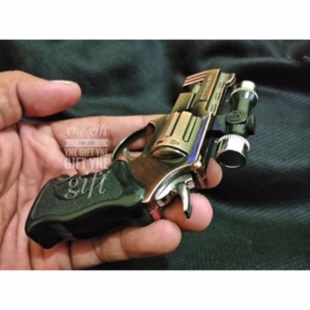 KOREK API GAS MINIATUR PISTOL FULL BESI METAL LAMPU LASER