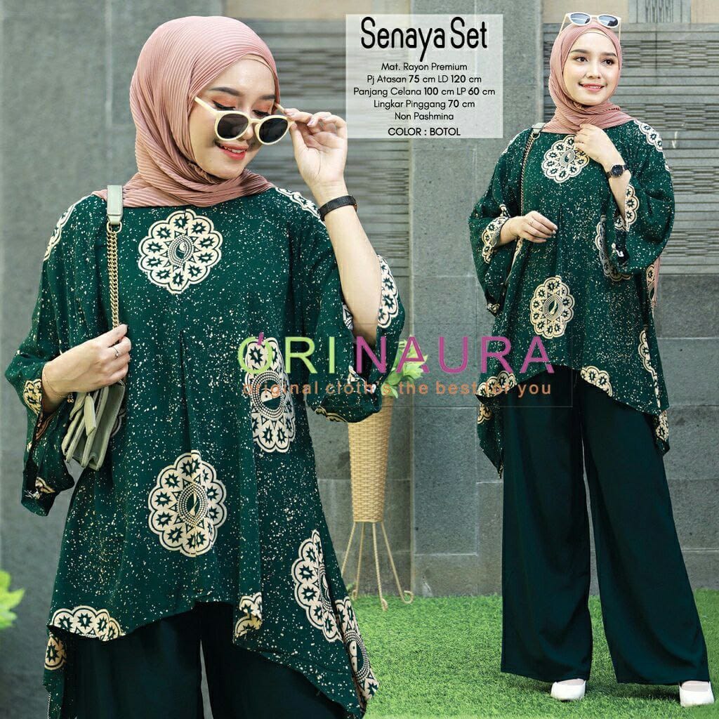 Senaya Set - Setelan Jumbo Waka Waka Ori Naura Super Jumbo XXXXL Rayon Tebal Busui Resleting Lengan 3/4 Set Wanita