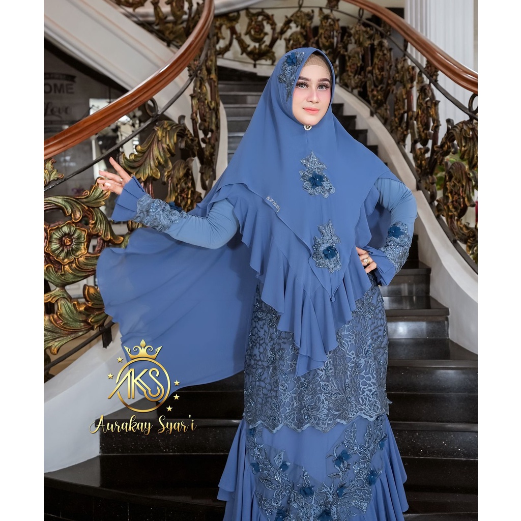 Gamis Syari Set Rodhiyah Biru Aurakay