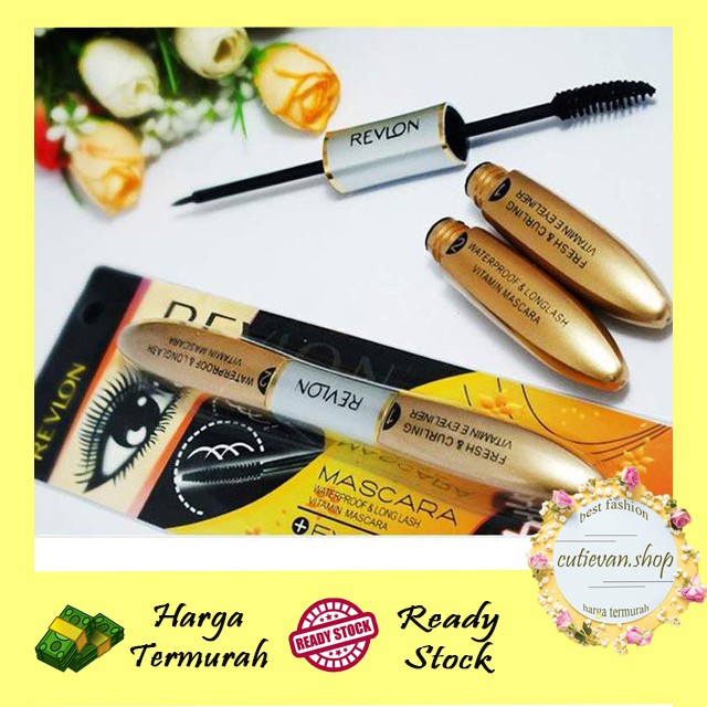 MASCARA + EYELINER REVLN 2IN1/maskara waterproof/maskara maybellne/eyeliner maybellne/maskara
