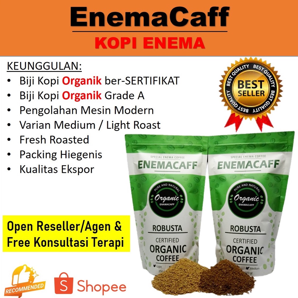 

KUALITAS PREMIUM - Enema Kopi Organik Ber Sertifikat Resmi - EnemaCaff 500 gr Terapi Kopi Gerson