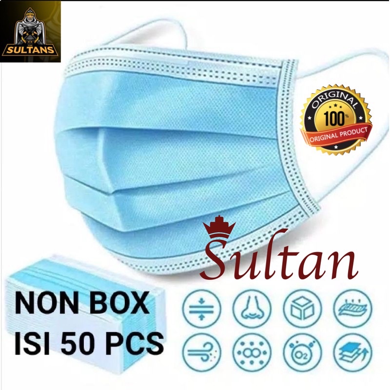 PROMO SULTAN MASKER 3PLY BIRU ORIGINAL ISI 50PCS NONBOX