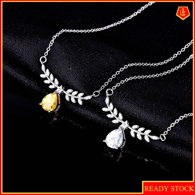 [Ready Stock]Luxury Olive Leaf Rhinestone Pendant Necklace for Women