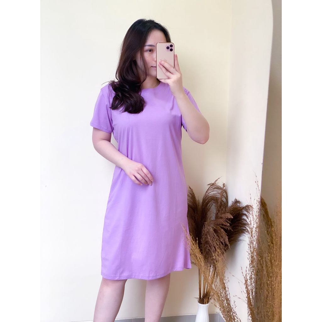 Dress Wanita Midi Polos Bahan Katun Dress Polos Korea Cotton