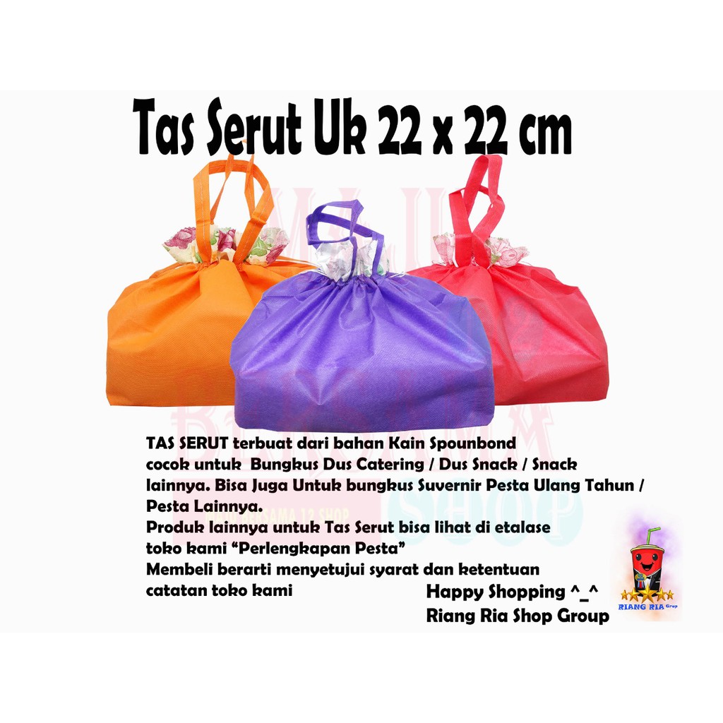 TAS SERUT KAIN UK 22 CM UNTUK DUS MAKANAN / SOUVERNIR ULANG TAHUN @ 12PCS-4