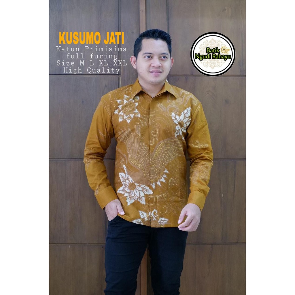 KUSUMO JATI BAJU kemeja batik pria KUNING KUNYIT lengan panjang terbaru ORIGINAL lengan panjang modern PREMIUM NGUDI