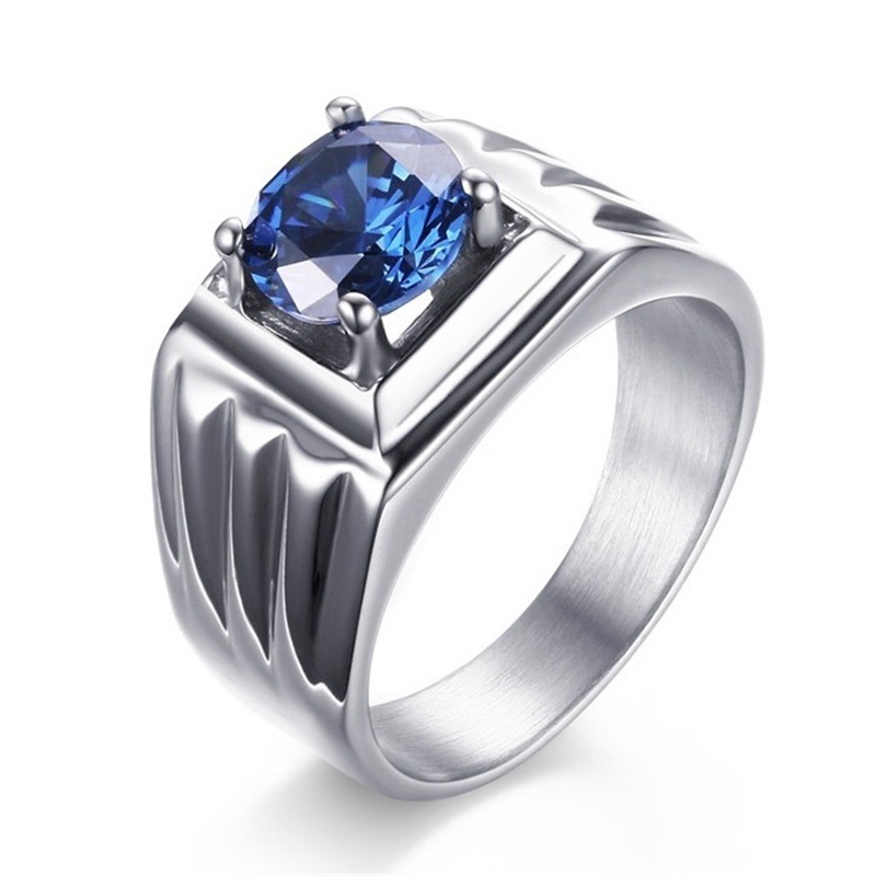 [X C Perhiasan] Hip Hop Rock Pria Fashion Zirkon Biru Cincin Aksesoris Perhiasan Pesta Suvenir Pernikahan