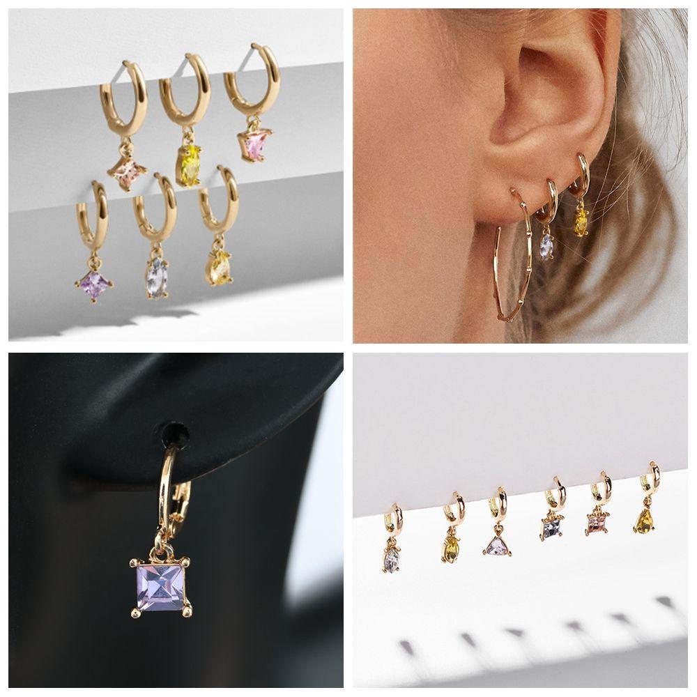 Lily 6pcs/Set Anting Menjuntai Statement Pesta Warna Emas Fashion Citrine Amethyst