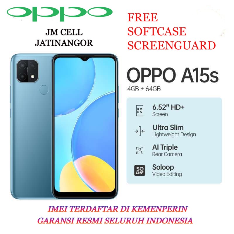 OPPO A15S RAM 4/64GB GARANSI RESMI 1 TAHUN - Biru