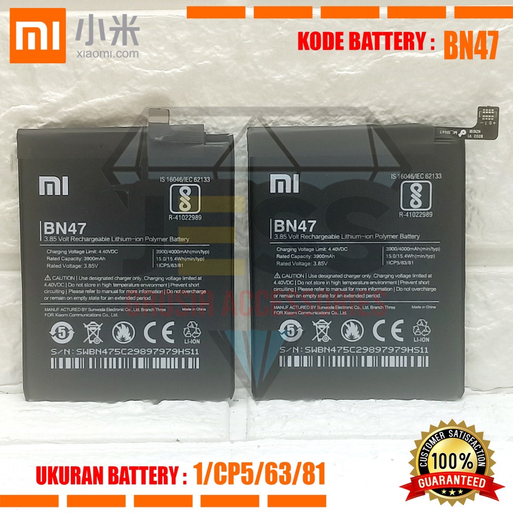 Baterai Battery Original Xiaomi BN47 For Tipe Redmi 6 Pro - Mi A2 Lite - Mi A2Lite - M1805D1SE - M1805D1SG - M1805D1ST - M1805D1SC