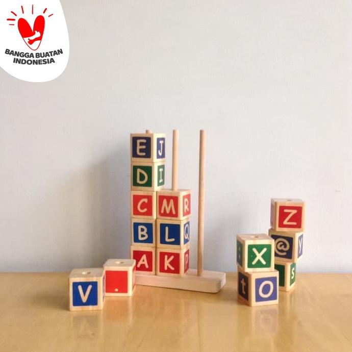 MAINAN EDUKATIF / EDUKASI ANAK - PUZZLE BALOK KAYU - MENARA HURUF ABC