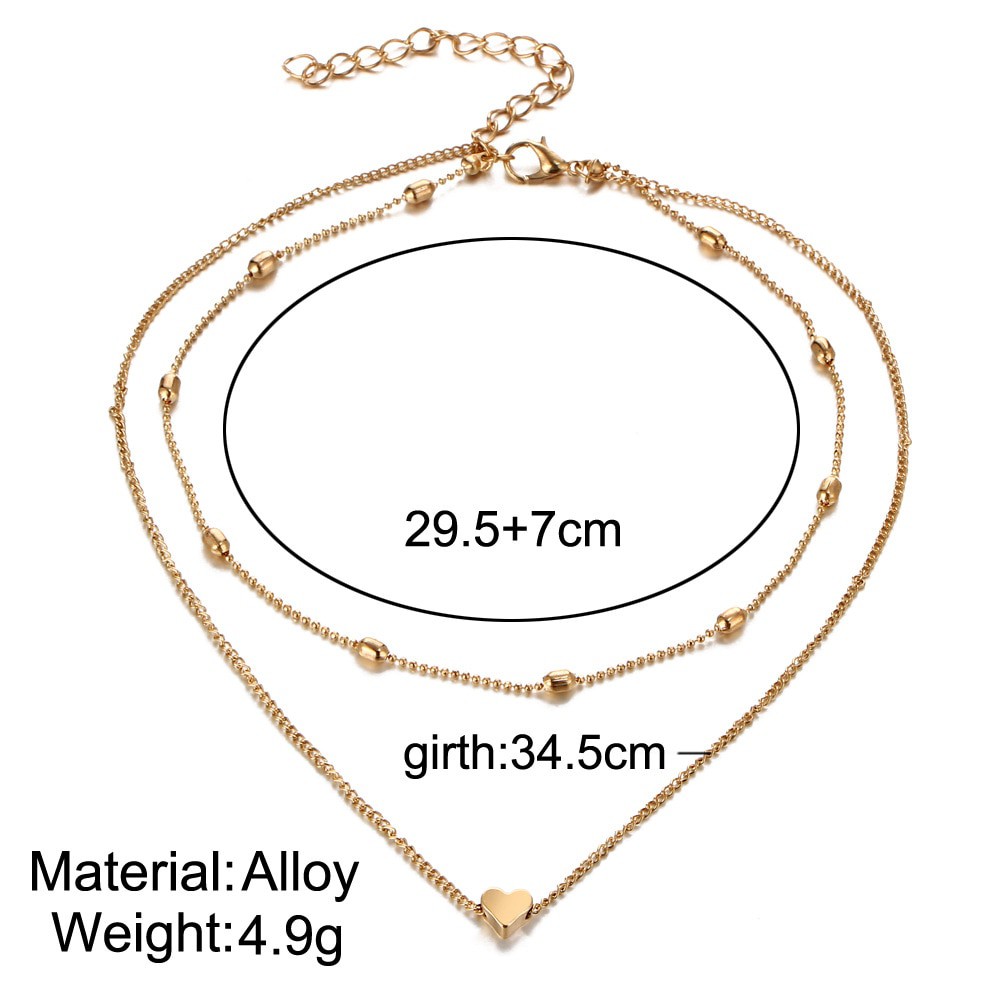 Kalung Perhiasan Aksesoris Double Rantai Kalung Hati Multilayer Choker