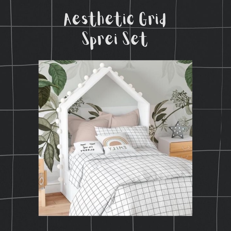 @sweetdecor.id Aesthetic Grid Seprai Set [Set Sprei Kotak-Kotak Kain Microtex]