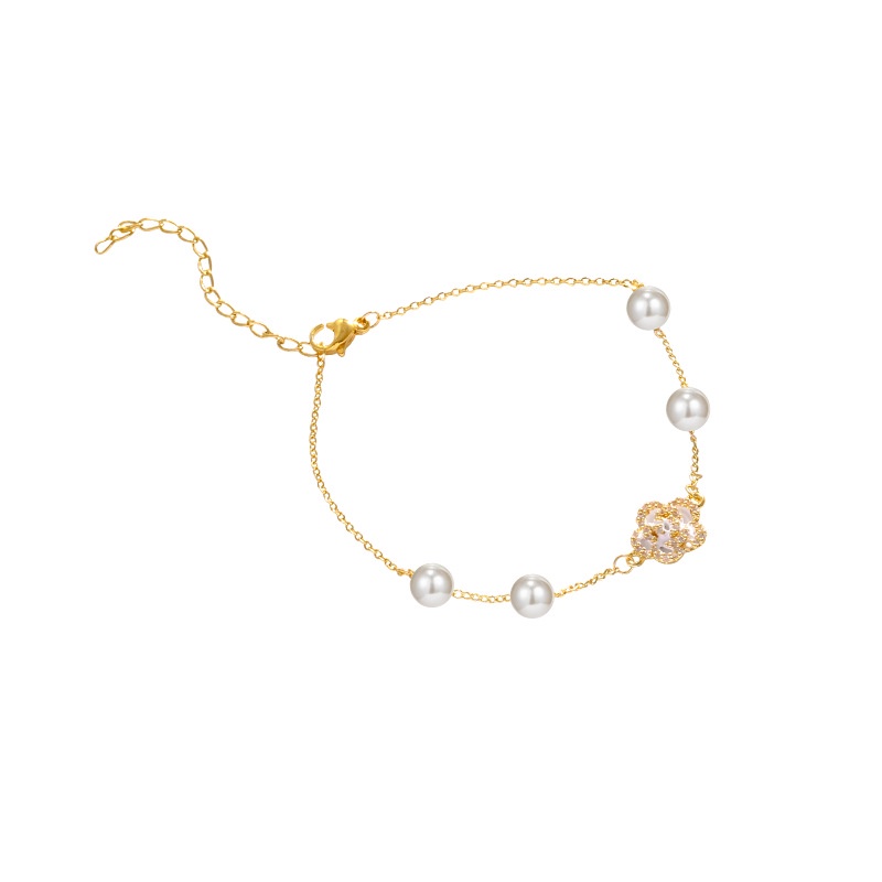 Gelang Manik-manik Berlapis Emas aesthetic Wanita Korea yang Indah Bunga Mawar Mutiara Tahan Pudar