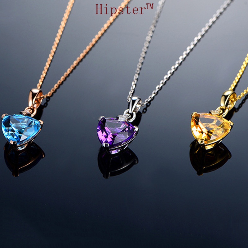 Hot Sale Trendy Grace Elegant Triangle Natural Citrine Pendant Clavicle Chain