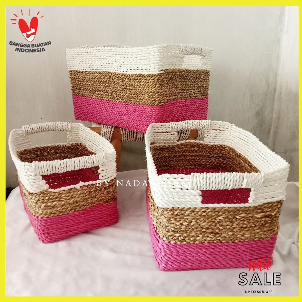 KERANJANG SEAGRASS / BOX SEAGRASS HANDLE NATURAL PUTIH / STORAGE MULTIFUNGTION / HAMPERS BOX SEAGRAS