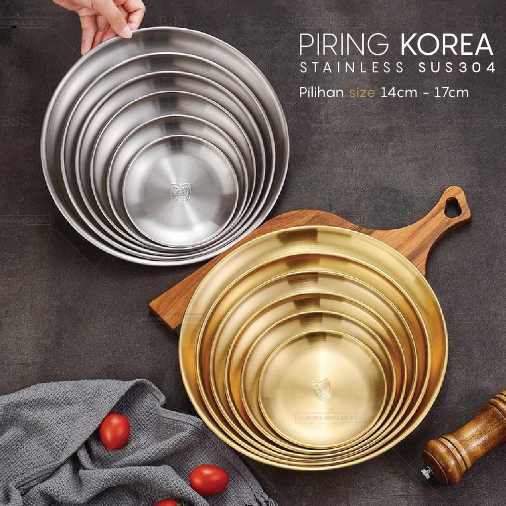 Piring Korea Stainless SUS 304 14cm 17cm Makan Saji Cemilan Silver Gold