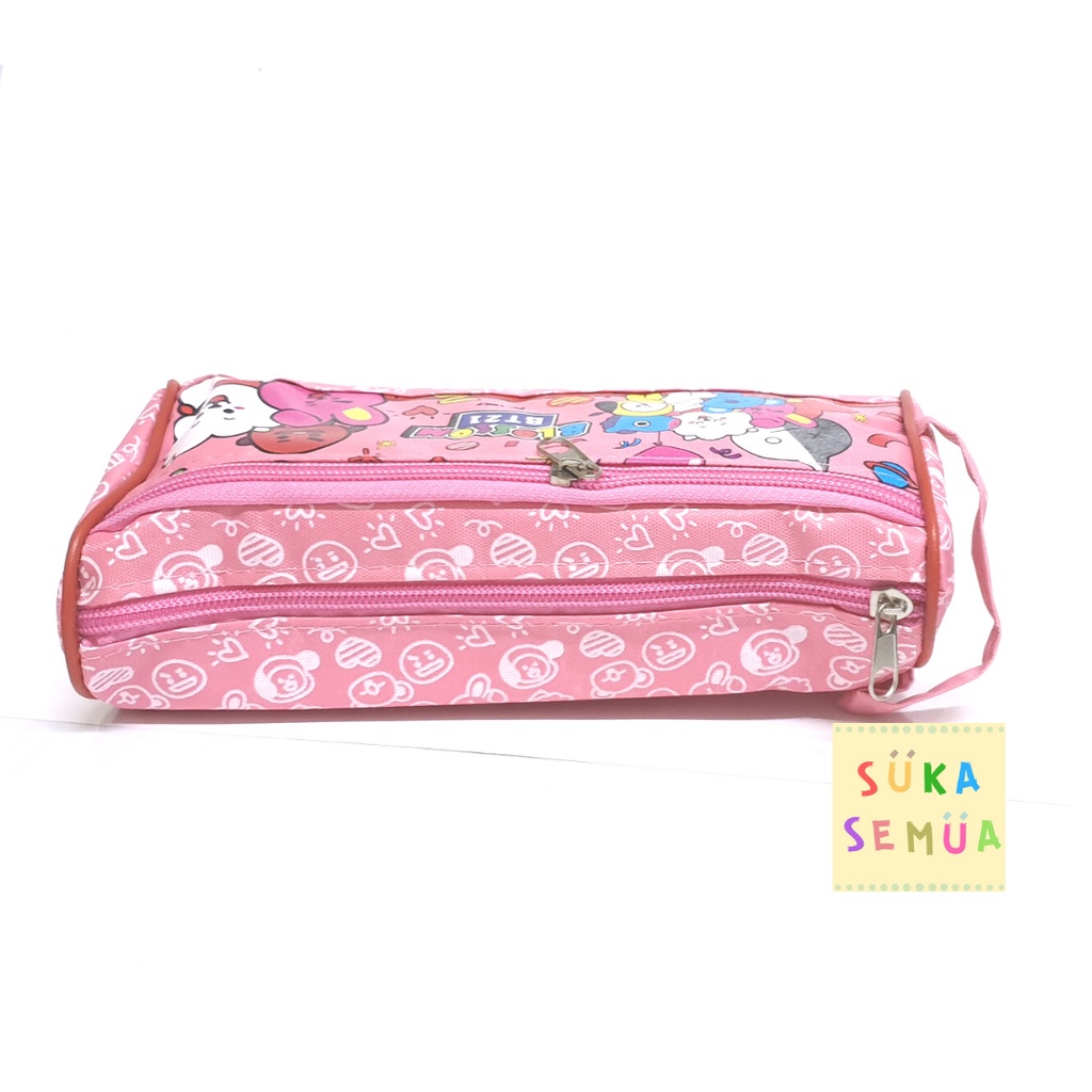 Tempat Pensil 2 Resleting BTS - BT21 // Kotak Pinsil Alat Tulis Wadah Kostak Pencil Case KPop Army-2