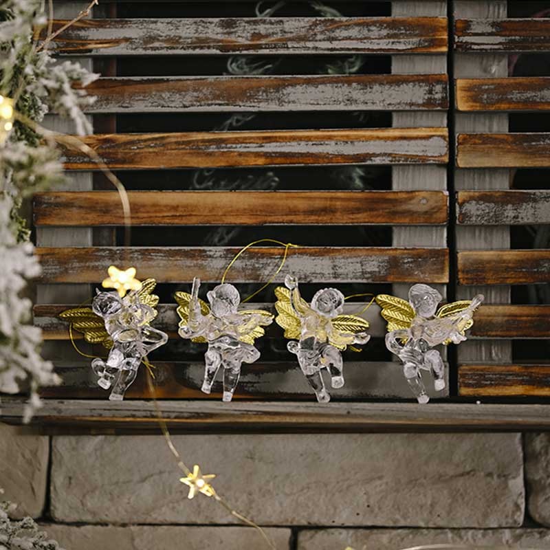 4 Pcs / Set Ornamen Liontin Malaikat Model Gantung Bahan Plastik Transparan Untuk Dekorasi Pohon Natal