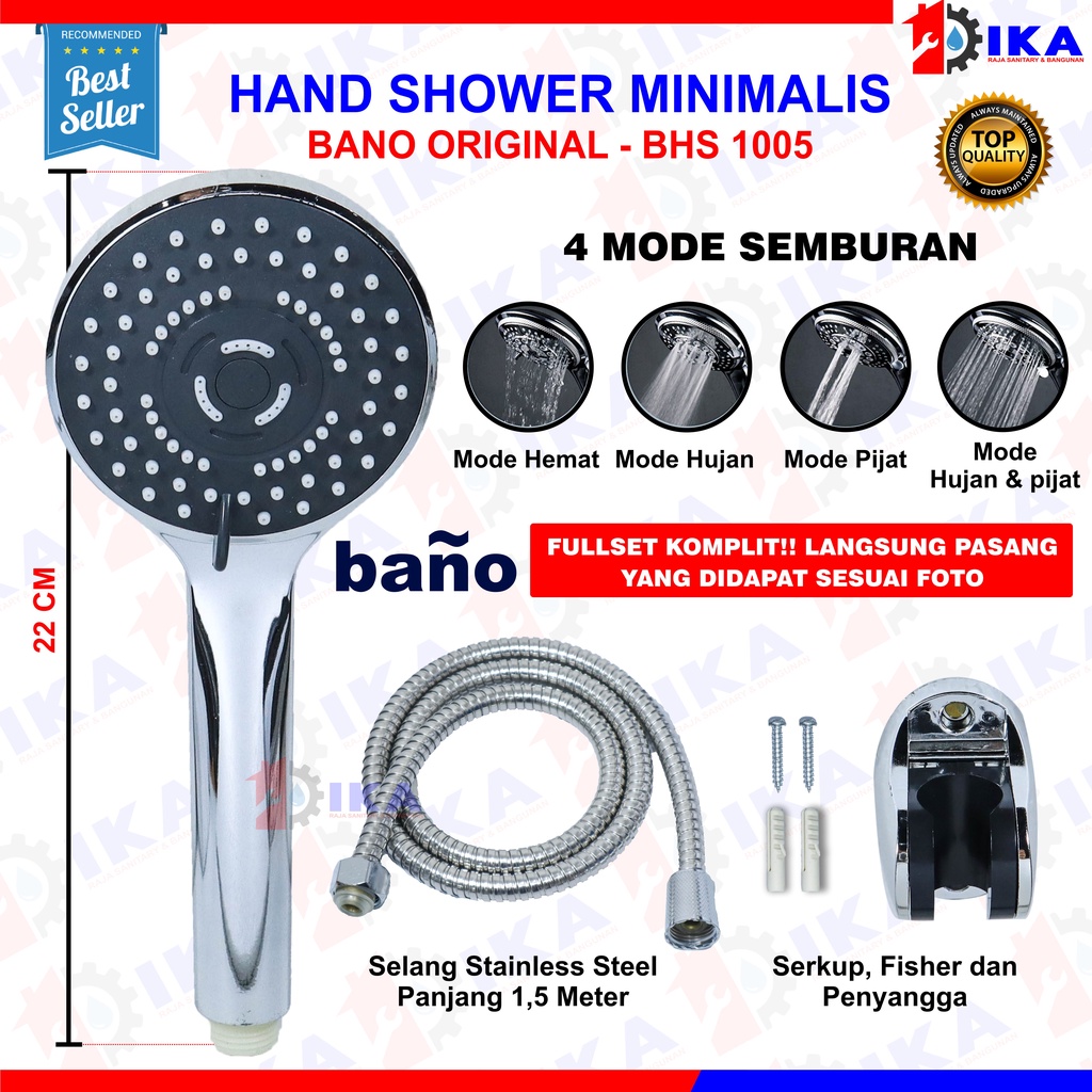 Shower Mandi Simple Set 3 Pcs 1040-Shower Head Set / Kepala Shower Mandi dengan 5 Mode Air Head Shower Handheld - Paket Hemat Hand shower + Braket Shower system + Selang 150cm