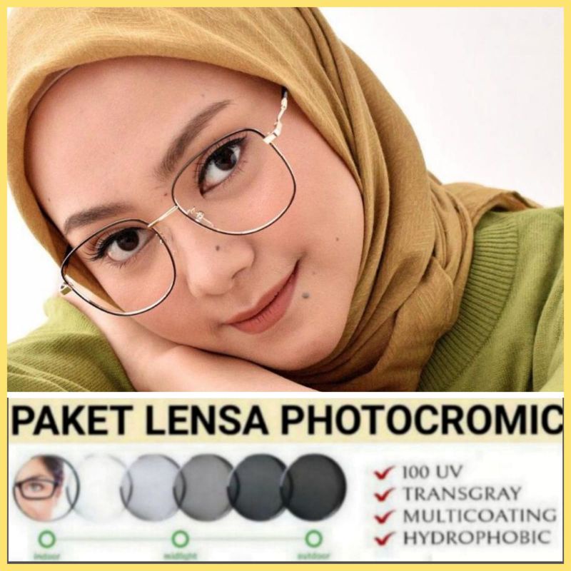 kacamata wanita paket lensa photocromic minus atau normal anti radiasi frame 2735