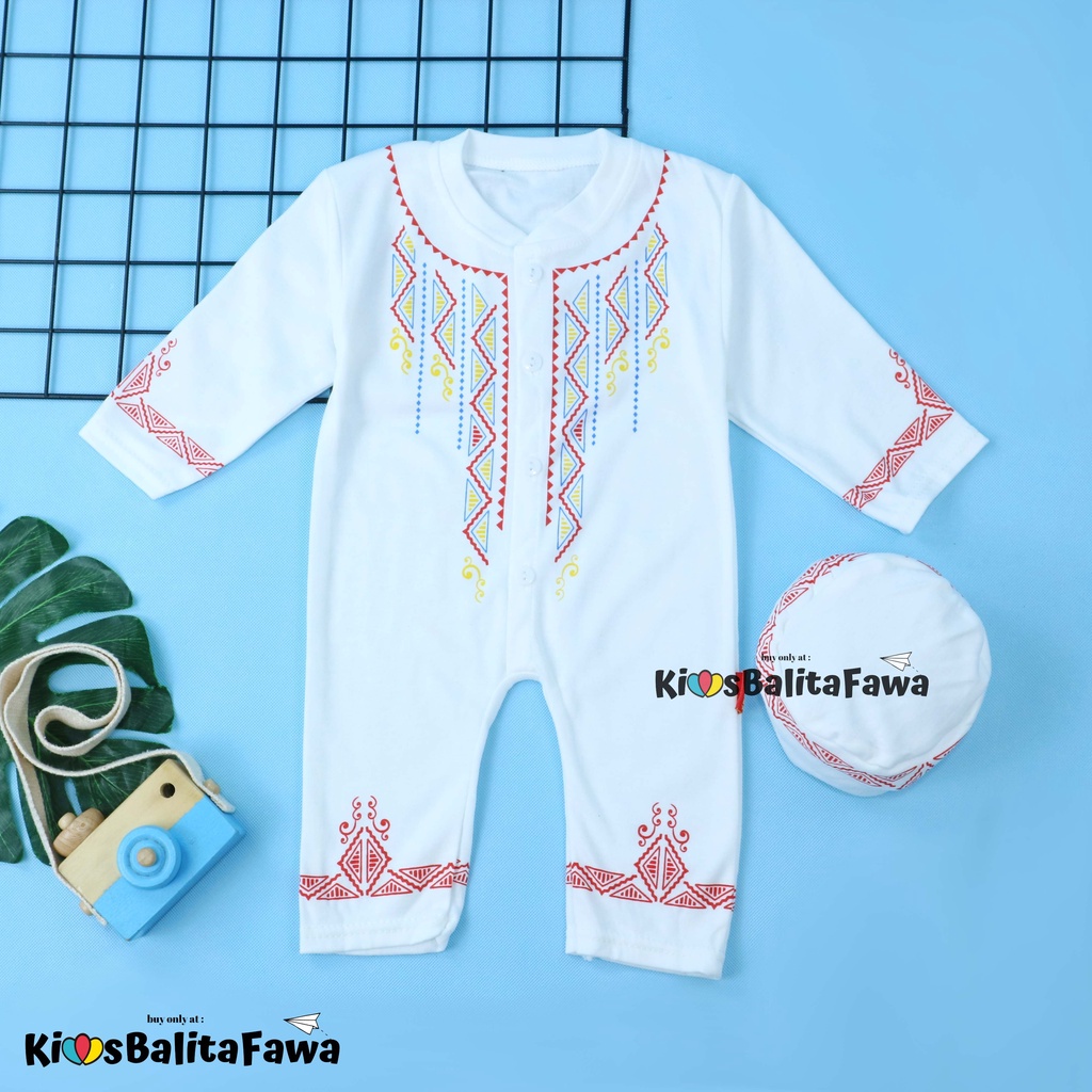 (PUTIH) Koko Jumper Naufal uk 0-12 Bulan / Baju Muslim Baby Anak Laki Romper All Size Bayi Newborn Babycinnamon