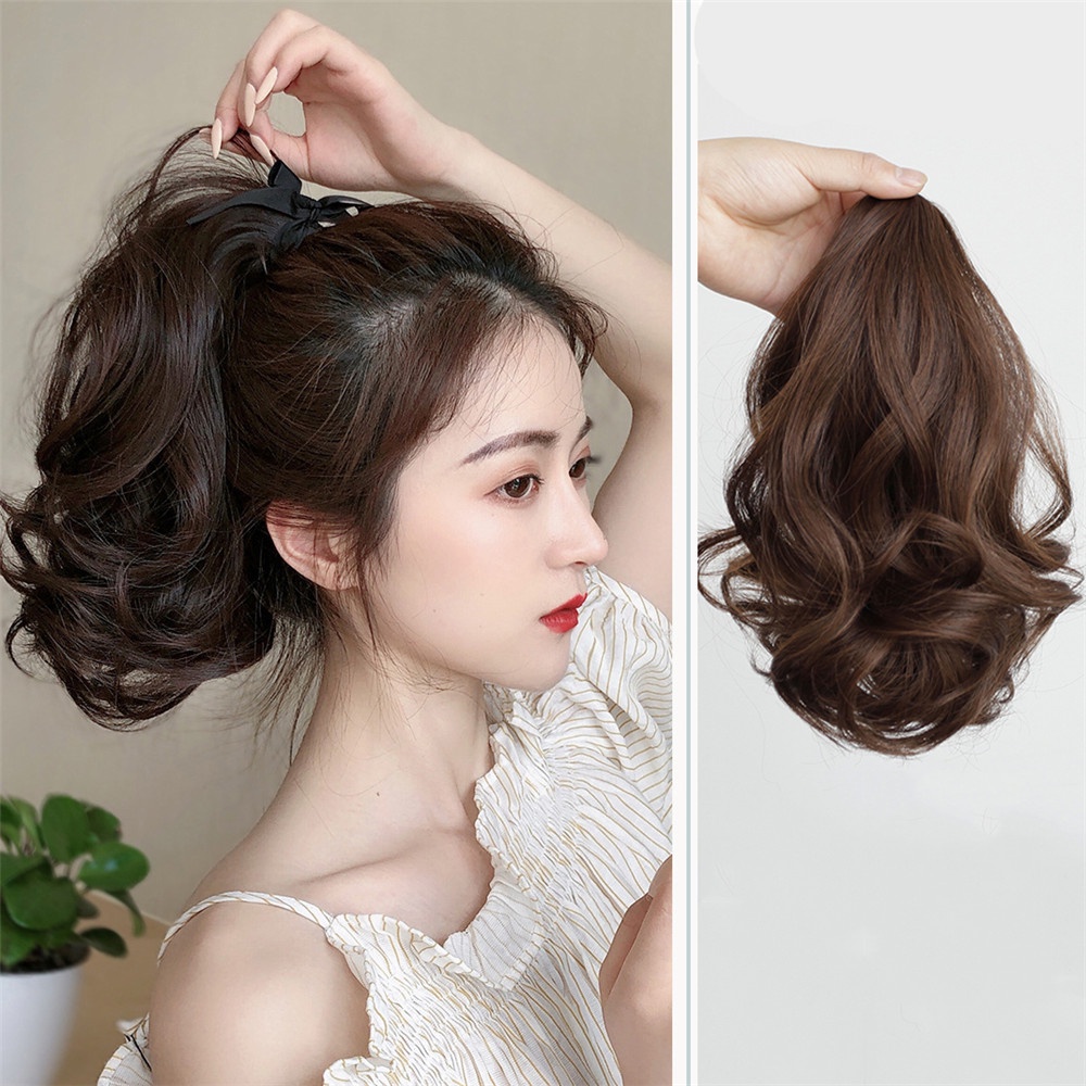 1pc Wig Rambut Ekstensi Model Panjang Keriting Ukuran 25cm Untuk Wanita