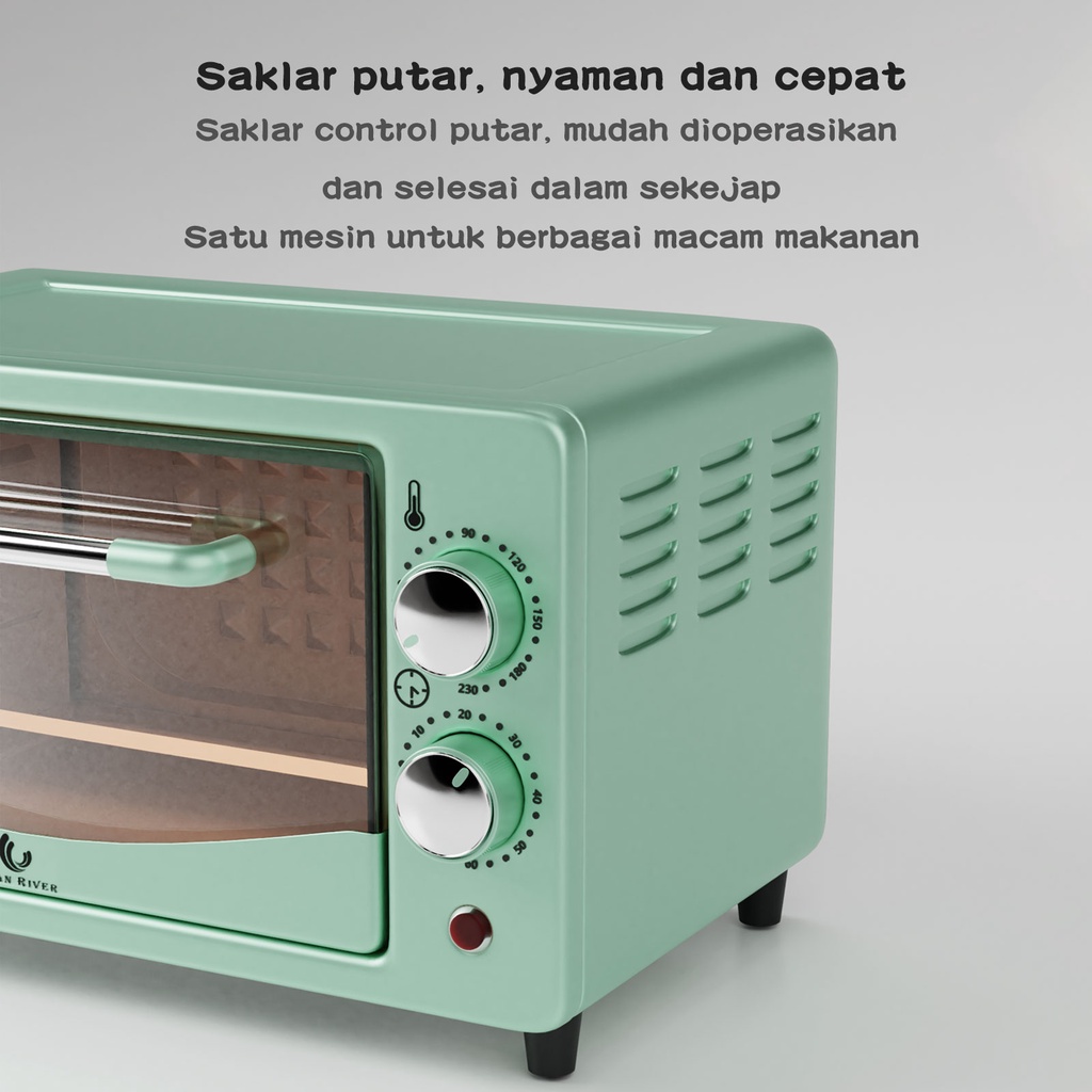 Oven listrik HROV01GN oven listrik low watt 800W tombol pilih suhu dan waktu yang dapat disesuaikan 12L