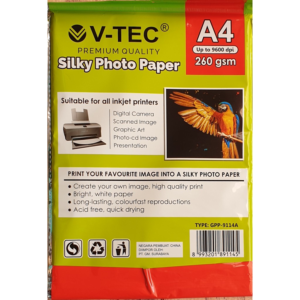 Photopaper Silky / Doft / Matte - V-TEC Silky Photopaper A4 260 Gsm - Kertas Foto Doft Matte