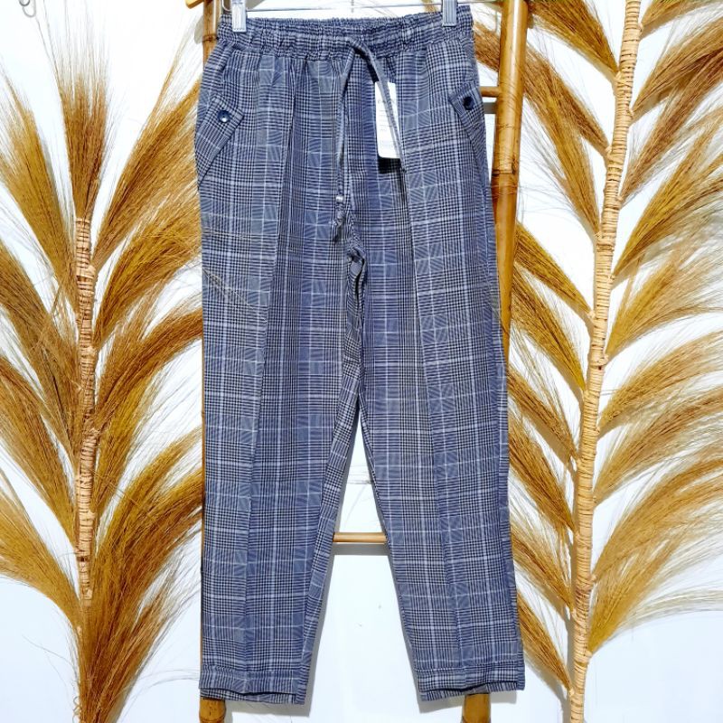 Celana Kotak Tartan Wanita Bahan Linen|Celana Panjang Motif Kotak Wanita Terbaru|Banyak fariasi