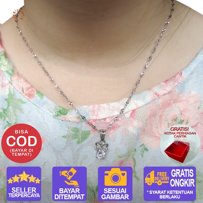 Lovelybutik Kalung Titanium Anti Karat Selamanya Ela Kalung Titanium uk. 45 cm BONUS KOTAK PERHIASAN