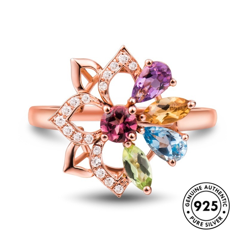 Cincin Sterling Silver 925 Model Bunga Warna Rose Gold Untuk Wanita