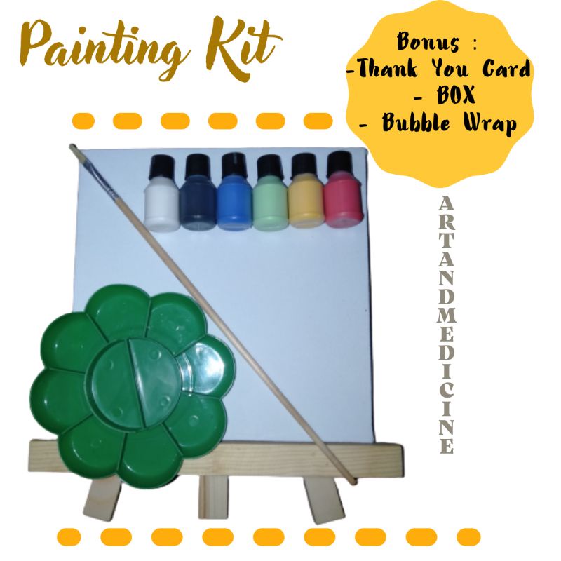 Paket Alat Lukis Lengkap | Painting kit | alat lukis | kanvas + kuas + palet + cat akrilik + stand l