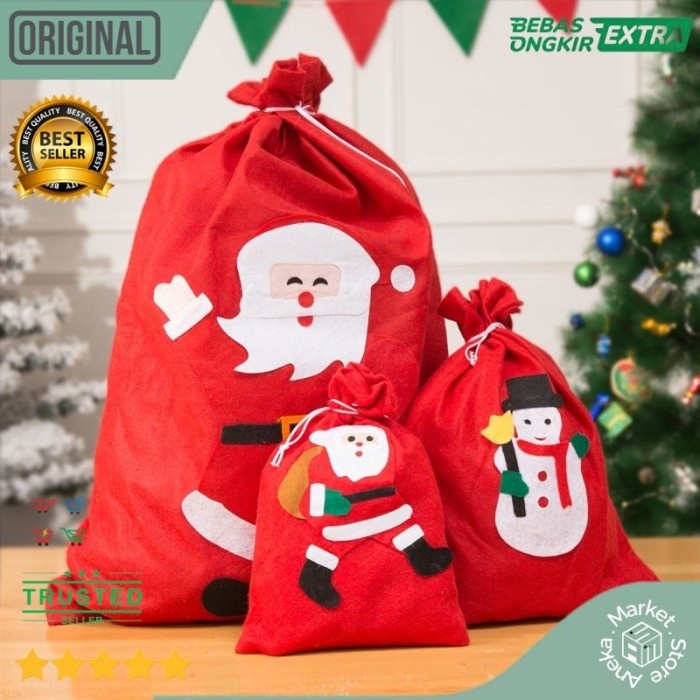 

✨ BISA COD ✨ Tas Kantong Serut Natal Jumbo - Pouch Bag Santa Claus