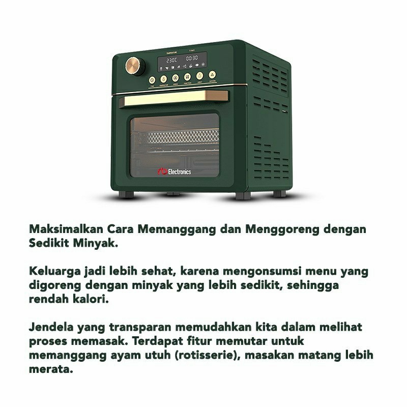 Air Fryer Oven Multifungsi RFO - D900W RB 900 W Digital Low Watt Multifungsi Pemanggangan Sempurna