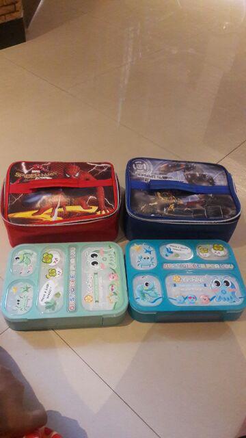 Paket Lunch Box Yooyee Sekat 6 Grid  Karakter + Lunch Bag Karakter