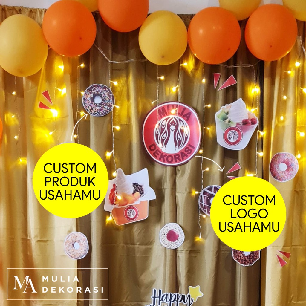 Paket Dekorasi Backdrop Viral Custom Bisnis Produk Logo Usaha Kekinian