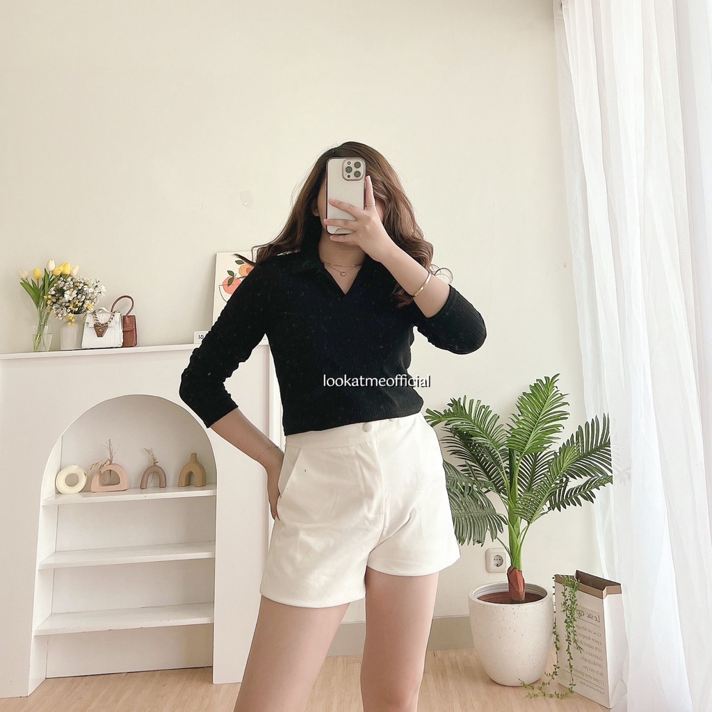 lookatmeofficial - Berlin Knit Crop Polo Top - Atasan Basic Lengan Panjang