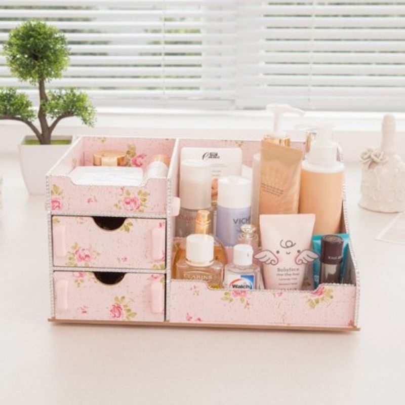 Rak Kosmetik Laci Mini Bahan Kayu Tempat Makeup